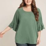 Bloomchic  Womens Plain Ruffle Tiered Round Neck Blouse Green 12 Photo 0