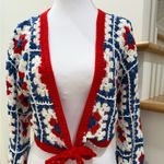 Francesca's Collections Red, Blue, and White Crochet Cardigan Red Size M Photo 0