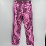 Good American  Icon Faux Leather Pants Metallic Pink Straight Leg Women's Size 28 Photo 6