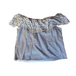 Blue Rain  Eyelet Blue Stripe Floral Coquette Off the Shoulder Shirt Photo 4