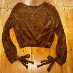 FAVLUX  Rich Brown Textured Cropped Blouse with Bow Cuffs Photo 0