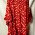 Maurice's WO SIZE XXL RED FLORAL OPEN FRONT SUSTER OVER SHIRT RED CROCHET TRIM Photo 0