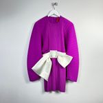 Solace London  Tanzy Fuchsia Pleated White Bow Long Sleeve Mini Cocktail Dress Photo 10