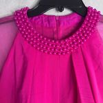 LT Lan Ting NWT Hot Pink Pearl Collar Aline Chiffon Overlay Midi Dress Sz SM Photo 2