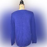 Vintage Festive Blue Knit Sweater Embroidered Sequins Plaid Trees Snowflakes XL Photo 9
