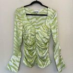 Ganni  Zebra Stripe Organic Silk Stretch Ruched Blouse Green 36/S Margarita Photo 4