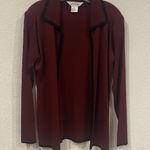 Misook Cardigan Sweater Womens XS Red Collared Contrast Trim Open Front Knit Photo 0