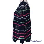 Poof! POOF medium black knit crochet sweater with neon pink and green stripes Photo 10