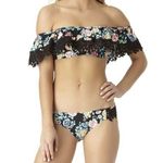 Time & Tru NEW Womens Black Floral Swimsuit Bikini Ruffle Lace Off Shoulder M Photo 0