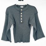 Oat Womens Fall Drop Shoulder Wide Sleeve Ribbed Knit Henley Sweater Size S Gray Photo 0