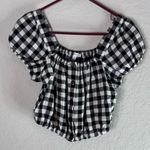 Madewell Linen Blend Puff Sleeve Crop Top June Gingham Lighthouse Size XXS Photo 1