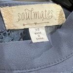 Lace yoke mock neck steel blue chiffon dress size XS Photo 5