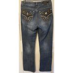 Live Hard Play Hard Women’s Jeans, Rhinestone Lace Faux Leather Pockets Size 2 Photo 1