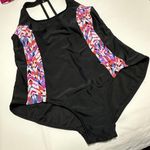 Catalina 3X (22W-24W) Black With Multi Color TrimOne Piece Swimsuit Strappy Back Photo 2