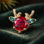 Reindeer Rudolph Stud Earrings Red Green Gold Tone NWT Photo 1