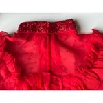 Vintage Red Ruffle & Crystal Embellished Long Sheer Dress Size Small Photo 5