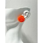Leopard Vegan Leather Dangle & Orange Rose Stud Earrings Orange & Black 2 Pairs‎ Photo 1