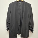 T Tahari  Open Front Black Blazer Large Rouched Sleeves Collarless Workwear EUC Photo 1