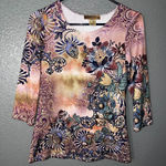 Michael Kors Notations Women’s Multicolor Floral Paisley Print Top Size S 3/4 Sleeve Scoop Ne Photo 0