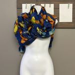 ZARA  Heather Blue Vibrant Floral Frayed Watercolor Scarf/Wrap- app 77” by 41” Photo 3