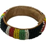 Hand Beaded Leather Soft Bangle Bracelet Native American Style 7" Photo 1