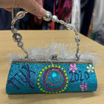 Nyx Mardi Gras Parade Blue Clasp Top Hand Decorated Clutch Purse EUC Photo 0