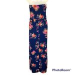 Dolce Bianca Navy Floral Print Strapless Maxi Dress Size Small Blue Photo 1