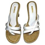 Soda  brand cute white strapped slip on sandals with 3.5” heels new Photo 3