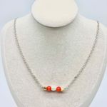 Handmade Orange Bead Faux Pearl Necklace Earrings Set Silver Gold Photo 1