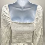 Reformation Woman’s White Smocked 100% Linen Long Sleeve Square Neck Blouse-Sz S Photo 6
