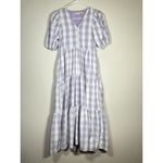 English Factory  Tuckernuck Gingham Puff Sleeve Tiered Midi Dress Purple White XS Photo 2