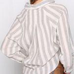 Boutique Grade & Gather Striped Tie Front Collared Long Sleeve Top - S Photo 2