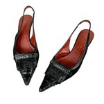 Donald Pliner  Leather Sling Back Mules Sz 8 Black Kitten Heels Kiltie Point Toe Photo 0