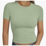 3~Trendy Queen Women's Basic T Shirts Short Sleeve Tops, Slim Fit Workout ~ Med. Green Photo 2
