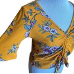 Womens TMG New York Mustard Floral Print Cinched Crop Top Blouse Photo 1