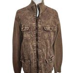 Denim & Co. Brown Bomber Sweater Jacket Size Medium Brown Zip Photo 0