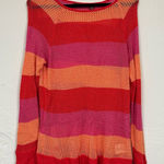 525 America 525 American Orange Pink Red Striped Open Knit Pullover Sweater Womens XL Boho Photo 0