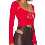 H:ours NWOT Revolve  Cora Women's Blouse Top Shirt Cutout Bright Red Large Tie Photo 3