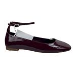 Mango  Faux Patent Leather Ankle Strap Flats Burgundy Size 38/ 7.5 Photo 2