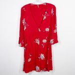 Free People Time On My Side Red Floral Print Wrap Dress Sz. M Medium Photo 2