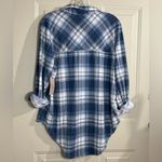 Eden & Olivia  Blue Plaid Button Down Shirt L Long Sleeve Hi-Low Hem Roll Tab NWT Photo 1