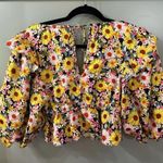 For Love & Lemons NWT  Glenn Crop Top Yellow Floral Puff Sleeve Size Medium Photo 7