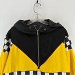 Forever 21  Checkered Hooded Windbreaker Quarter Zip Women’s L Black Yellow Photo 1