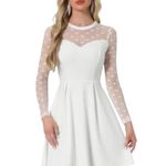 Allegra K NWT--WOMENS XL-EHITE FIT AND FLARE DRESS Stunning white fit and flare dress, women’s heart mesh long sleeve dress, heart mesh long sleeves, keyhole one button back, 95% polyester, 5% spandex, brand new with tags Measurements for xl is  37 length  41.3 bust 35.4 waist  Photo 0