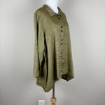 Habitat Blouse Top Womens Large Green Shimmery Metallic Button Up Collared Shirt Photo 3