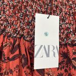 ZARA  Womens Boho Cottage Core‎ Smocked Waist Floral Orange Ruffle Mini Skirt M Photo 2