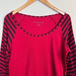 Norma Kamali  Tunic Top Womens XL Red Black Stripe 100% Organic Cotton 3/4 Sleeve Photo 2
