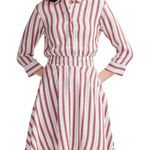 Maje  White & Red Striped Shirt Women's Dress Size: 2 Photo 0