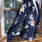Crescent & Willough Women's Blazer Size M Navy Blue Floral One Button 3/4 Sleeve Size M Photo 1