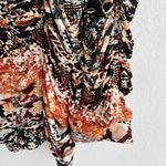 Chico's 2/L Brown Black Blouse Jacket Abstract Animal Zip Ruched 3/4 Sleeve Bold Photo 3